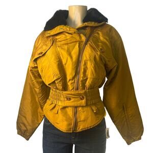 NILS Skiwear Jacket, Gold with attached snap belt, size 6